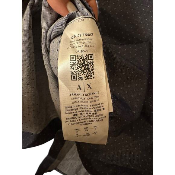 Armani Exchange NEW Micro Dot Blue Long Sleeve Button up Shirt Men's Small $100 - Picture 7 of 8